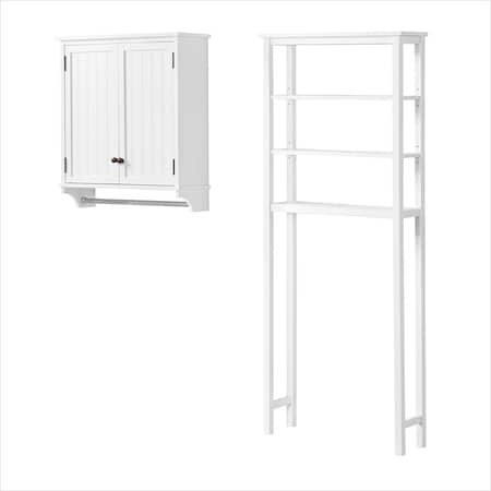 Alaterre Furniture Dover Over Toilet Organizer with Open Shelving, Wall Mounted Cabinet with 2 Doors and Towel Rod ANDO723WH